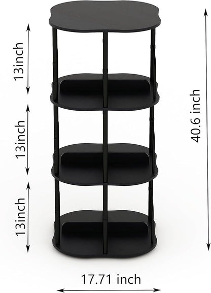 3-Tier Rotating Bookshelf, 360 ° Display Stackable Spinning Bookshelf Tower, Narrow Space Saving Tall Floor Standing Swivel Bookcase Corner Organizer for Bedroom, Living Room, Black
