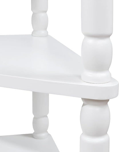 GDFStudio Trmxmbi 3 Tier Corner Console Table with 1 Storage Drawers and Shelves, 33.8'' Rustic Wood Triangle Sofa End Table for Small Spaces, Solid Wood Legs, Milk White