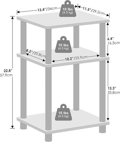 Furinno Just 3-Tier Turn-N-Tube End Table, 1-Pack, White/White