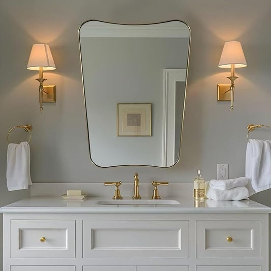 ANDY STAR 24x32 Inch Gold Mirror, Bathroom Vanity Mirror, Antique Brass Butterfly Mirror, Irregular Wall Mirror with Unique Curved Design Ideal for Home Remodel, Anti-Rust 1” Frame
