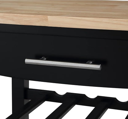 Convenience Concepts Ellaine 4 Tier Kitchen Cart with Drawer and Wine Rack, 24.75", Black/Butcher Block