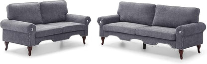 2 Piece Sectional Sofa Set, 2+3 Seat Convertible Couch with Movable Pillows, Upholstered Couches for Living Room, Grey