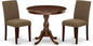 East West Furniture AMAB3-MAH-18 3 Piece Kitchen Table Set for Small Spaces Contains a Round Dining Table with Pedestal and 2 Coffee Linen Fabric Upholstered Chairs, 36x36 Inch, Mahogany