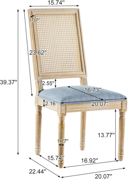 Merax Upholstered Solid Wood Dining Chairs Set of 4, French Country Style Accent Side Seating Furniture for Kitchen, Living Room, Wicker Back, Slate Blue