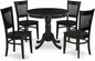 East West Furniture ANVA5-BLK-W 5 Piece Modern Dining Table Set Includes a Round Kitchen Table with Pedestal and 4 Dining Room Chairs, 36x36 Inch, Black