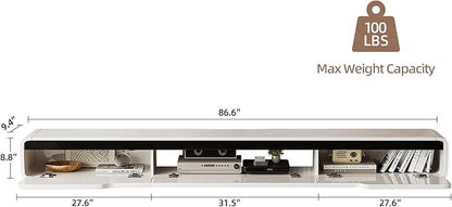 High Gloss Floating TV Stand with 3 Doors,86'' Wall Mounted TV Cabinet,Under TV Console,Floating Media Shelft for Bedroom Living Room(White)