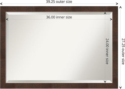 Amanti Art Brown Bathroom Mirror for Over Sink, 27x39 Wildwood Brown Narrow Rectangle Vanity Mirror, Large Rustic Farmhouse Frame, Hangs Horizonally and Vertically, Bathroom Wall Decor, Beveled Edge