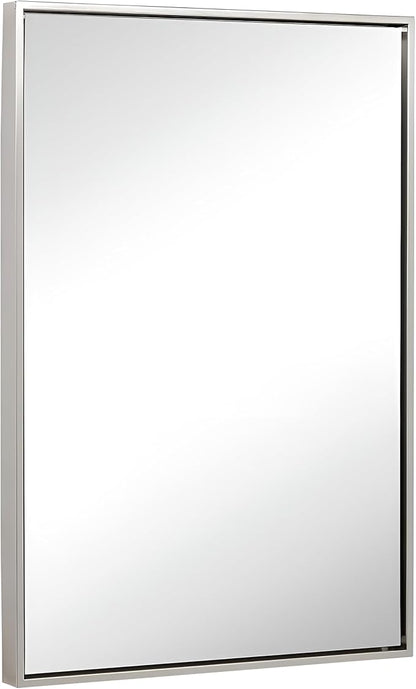 Hamilton Hills 24x36 inch Polished Silver Metal Framed Wall Mounted Mirror - Large Rectangular Wall Mirrors for Bathroom - 1/2 inch Floating Frame Vanity Nickel Glass - Hangs Horizontal or Vertical