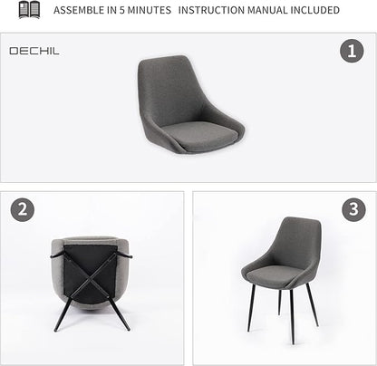 Modern Dining Chairs Set of 2, Shell Upholstered Chair with Metal Legs for Dining Living Room Kitchen (Light Grey)…