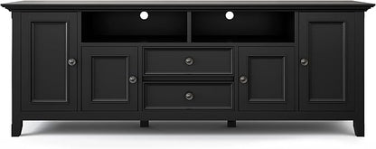 SIMPLIHOME Amherst 72-inch Wide Solid Wood TV Stand in Black, Transitional-Style Media Console for Living Room with Cable Management and Adjustable Shelves, Fits 80" TVs