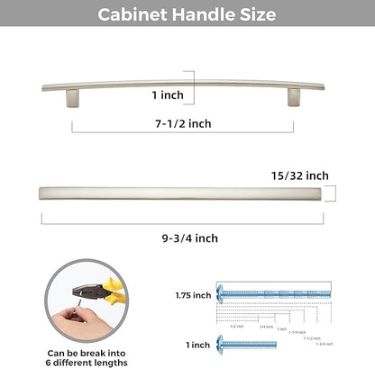 15 Pack Cabinet Handles 7.5" Hole Center - Curved Cabinet Pulls Brushed Nickel Drawer Pulls for Kitchen Cupboard Solid Hardware for Dresser Drawer Arch Hardware