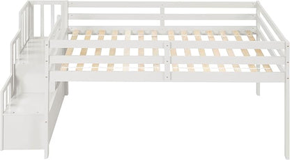 HomSof Loft Bed with Stairs and Storage,White
