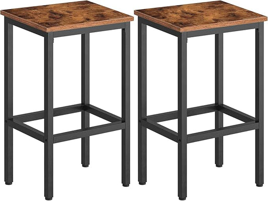 HOOBRO Bar Stools, Set of 2 Bar Chairs with Footrest, Black Steel Frame, Adjustable Feet, for Living Room, Dining Room, Kitchen, Industrial Design, Rustic Brown BF65BY01G1