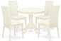 East West Furniture ANIP5-LWH-C 5 Piece Kitchen Table & Chairs Set Includes a Round Dining Room Table with Pedestal and 4 Linen Fabric Upholstered Chairs, 36x36 Inch, Linen White