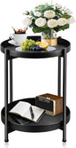 Small Side Table Round for Small Spaces Indoor Outdoor, Mini End Table Metal, 2 Tier Plant Stand Foldable, Bedside Table for Living Room, Bed Side, Sofa Side, Patio, Night Stand 20.5'' Tall, Black