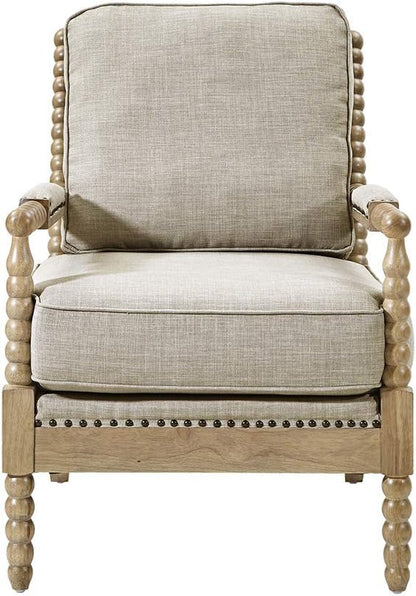 Madison Park Donohue Mid-Century Modern Accent Chairs for Living Room with Nailhead Trim, Solid Wood, Oakwood Finish, Upholstered Seat, Lounge for Reading Bedroom Furniture, Light Grey