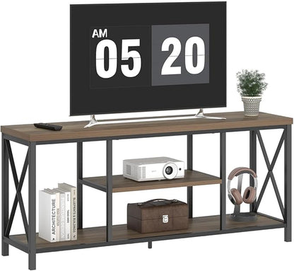 FOLUBAN TV Stand for TV up to 65 inch, Rustic Wood and Metal Entertainment Center with Storage Shelves, Modern Industrial Media TV Console Table for Living Room, Oak 55 inch