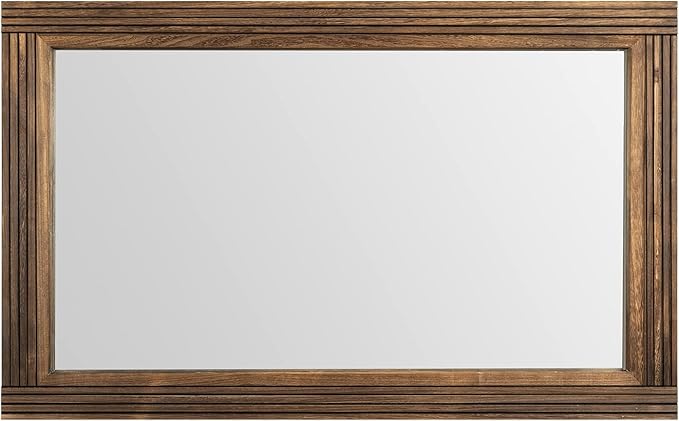 YOSHOOT Hand-Made Wooden Spliced Wall Mirror for Bathroom, Rustic Farmhouse Vanity Mirror, Décor Wall Art, Solid Wood Frame, Vertical or Horizontal Hanging, 53" x 28", Brown