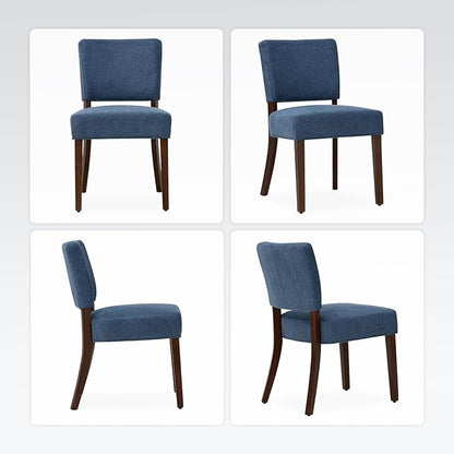 COLAMY Mid Century Modern Dining Chairs Set of 2, Upholstered Kitchen Chairs with Back, Farmhouse Fabric Side Dining Room Chairs with Wood Legs for Dining Room Kitchen Restaurant, Blue