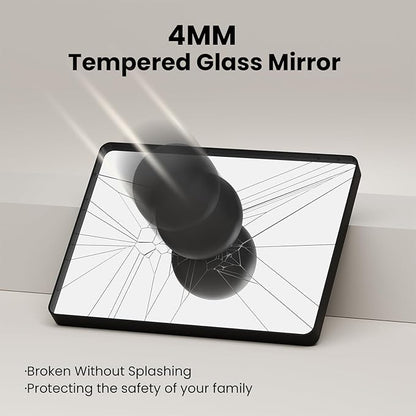 Black Bathroom Mirror, 22x30 Inch Rounded Rectangle Matte Framed Wall Mounted Mirror, Bathroom Vanity Mirror, Tempered Glass, Anti-Rust, Horizontal/Vertical