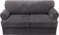 H.VERSAILTEX Sofa Cover 3 Piece T Cushion Loveseat Slipcovers Thick Velvet Couch Cover Stretch T Cushion Sofa Covers for 2 Cushion Couch with 2 Individual T Cushion Covers Washable, Grey