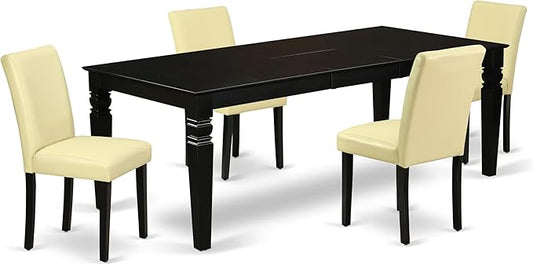 East West Furniture LGAB5-BLK-73 5 Piece Dining Set Includes a Rectangle Dining Room Table with Butterfly Leaf and 4 Eggnog Faux Leather Upholstered Parson Chairs, 42x84 Inch, Black