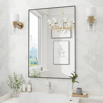 Koonmi Black Rectangle Wall Mirror, 24x32 Inch Bathroom Mirror, Aluminum Frame Vanity Mirror for Entryway, Living Room, Bedroom Bathroom, Hangs Horizontally or Vertically