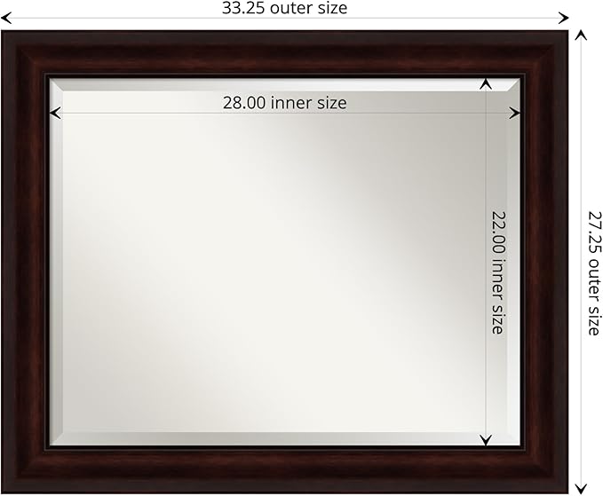 Amanti Art Brown Wall Mirror 27x33 Coffee Bean Brown Rectangle Bathroom Mirror for Wall Decor Living Room, Large Casual Frame, Hangs Horizonally and Vertically, Bathroom Decor, Beveled Edge from WI
