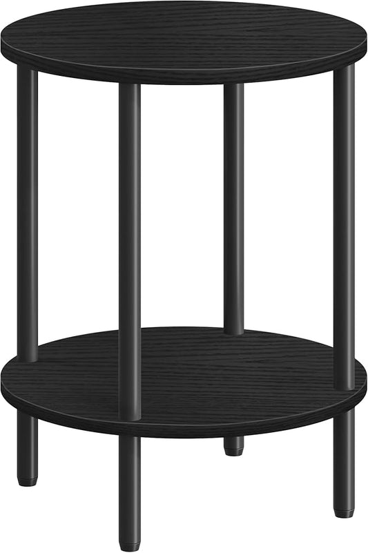 Round Side Table, 2-Tier End Table, Small Side Table with Metal Tube, Industrial Coffee Table, for Living Room, Bedroom, Black TBZ11BB