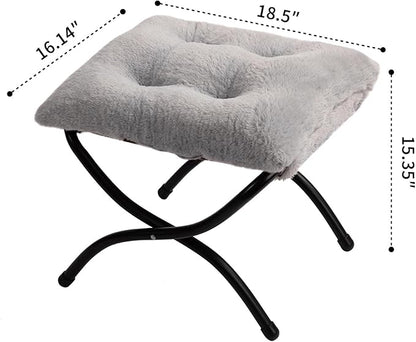 HollyHOME 15"(H) Folding Footrest Stool, Upholstered Small Foldable Ottoman, Accent Padded Sofa Foot Stool for Lazy Chair, Metal Frame Portable Foot Rest Ottoman for Home, Living Room, Bedroom, Grey
