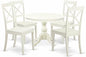 East West Furniture HBBO5-LWH-W 5 Piece Dining Room Furniture Set Includes a Round Kitchen Table with Pedestal and 4 Dining Chairs, 42x42 Inch, Linen White