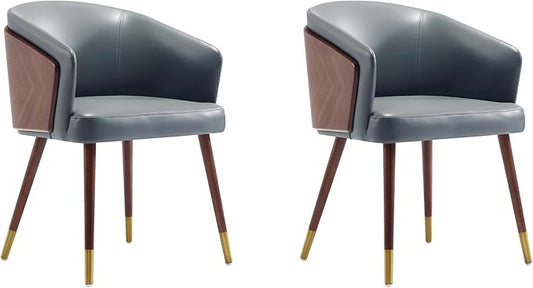 Manhattan Comfort Reeva Modern Dining Chair Upholstered in Tight Fit Leatherette, Accent Furniture with Solid Beech Wood Frame & Legs with Stylish Gold Tips, Set of 2, Graphite Grey