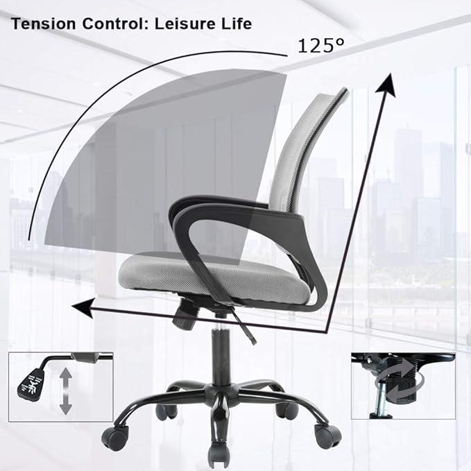 BestOffice Office Chair Ergonomic Cheap Desk Chair Mesh Computer Chair Lumbar Support Modern Executive Adjustable Stool Rolling Swivel Chair for Back Pain (Grey)