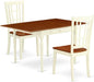 East West Furniture MZNI3-WHI-W 3 Piece Modern Dining Table Set Contains a Rectangle Wooden Table with Dropleaf and 2 Kitchen Dining Chairs, 36x54 Inch, Buttermilk & Cherry