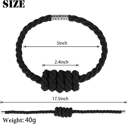 BEL AVENIR Magnetic Cotton Curtain Tiebacks, Decorative Drapery Holdbacks Modern Woven Tie-Backs with Exquisite Knot (Black Cotton, 6 Pack)