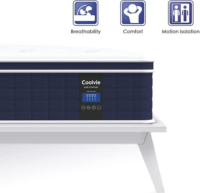 Full Size Mattress 12 Inch, Coolvie Firm Mattress Hybrid in a Box with CertiPUR-US® Certified Foam, Individual Pocket Spring for Motion Isolation & Pressure Relief- Comfort Night Sleep-100-Night Trial