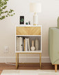 Nightstand with Charging Station,Modern Night Stand Boho Farmhouse Wood Bedside Table with Storage Drawer and Open Shelf,Side End Table for Bedroom,Living Room,White