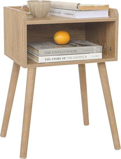 MaxSmeo Nightstand, Mid Century Modern Side Table Bedroom with Storage, Small End Bedside Table with Solid Wood Legs for Living Room, Office Small Spaces (Rustic Walnut)