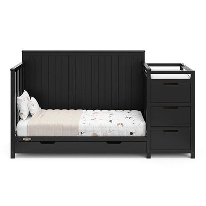 Graco Hadley All-in-One Convertible Crib & Changer (Black) – GREENGUARD Gold Certified, Fits Standard Crib Mattress, Converts to Toddler Bed and Full Bed, 4 Adjustable Mattress Heights
