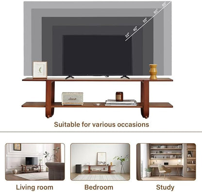 Welnow Bamboo TV Stand for Up to 65 Inch, Mid Century Modern Entertainment Center with 2-Tier Open Shelves, Storage Media Console Table for Living Room, Bedroom, Walnut