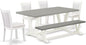 East West Furniture V097MZ001-6 6 Piece Dining Table Set Contains a Rectangle Dining Room Table with V-Legs and 4 Cream Linen Fabric Parson Chairs with a Bench, 40x72 Inch, Multi-Color