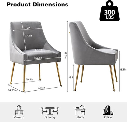 Velvet Dining Chairs Set of 2, Furniture Collection Modern Contemporary Upholstered with Polished Gold Metal Legs(Light Grey)