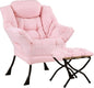 Lazy Chair with Ottoman, Large Modern Lounge Accent Chair with Armrests and Footrest, Reading Armchair with Ottoman, Leisure Sofa Chair for Living Room, Bedroom, Dorm Room, Office (Pink)