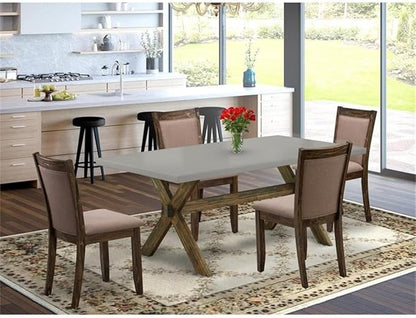 East West Furniture X797MZ748-5 5 Piece Kitchen Table Set for 4 Includes a Rectangle Dining Room Table with X-Legs and 4 Coffee Linen Fabric Parson Dining Chairs, 40x72 Inch, Multi-Color