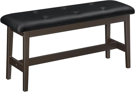 HOOBRO Dining Bench, Bamboo Dining Room Bench with PU Leather Upholstered Seat, for Kitchen, Living Room, Hallway, Kitchen, Entryway, Brown and Black CB13CD01