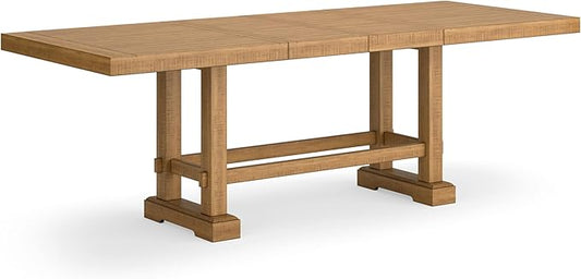 Signature Design by Ashley Havonplane Rustic Distressed Counter Height Dining Extension Table with Removable Center Leaf and Double Trestle Base, Light Brown