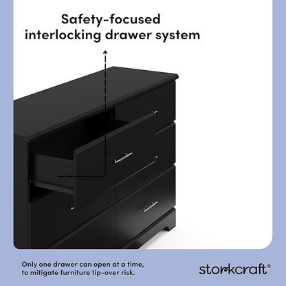 Storkcraft Brookside 6-Drawer Dresser (Black) – GREENGUARD Gold Certified, Nursery & Kids Storage, Nursery Essentials, Kids Room Storage, Durable Bedroom Dresser