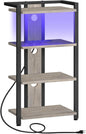 HOOBRO 4-Tier AV Media Stand, Media Console with Charging Station and LED Light, Wooden Stereo Cabinet, Corner TV Stand, Record Player, Entertainment Device Stand, BG38UDCJ01
