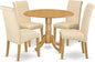East West Furniture DLBA5-OAK-02 5 Piece Dining Set Includes a Round Dining Room Table with Dropleaf and 4 Light Beige Linen Fabric Upholstered Parson Chairs, 42x42 Inch, Oak