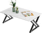 Coffee Table White Living Room Center Table, Simple Modern Faux Marble Rectangular Tea Table with Sturdy Black Metal Frame,Industrial Wooden Coffee Table for Bedroom Home Office